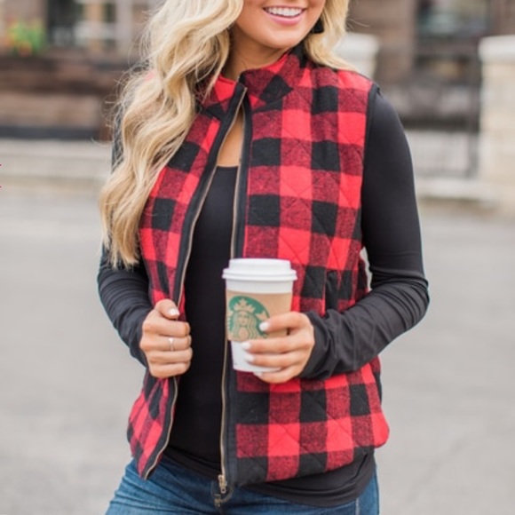 WILA Jackets & Blazers - LAST 1❤️ buffalo plaid quilted vest red black